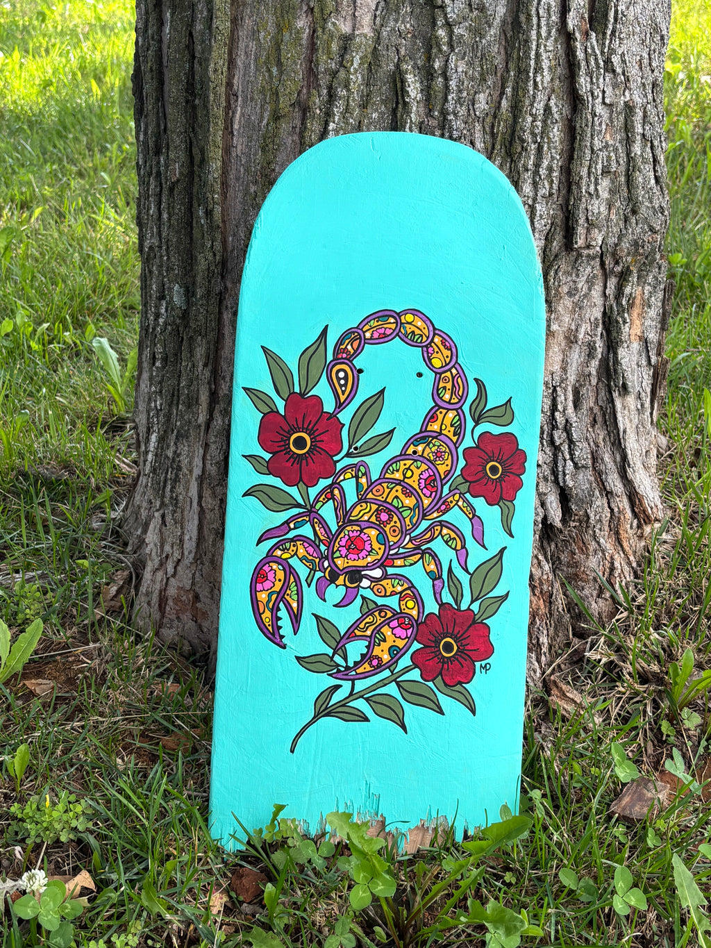 Neon Scorpion Old School American Traditional Broken Skateboard Deck