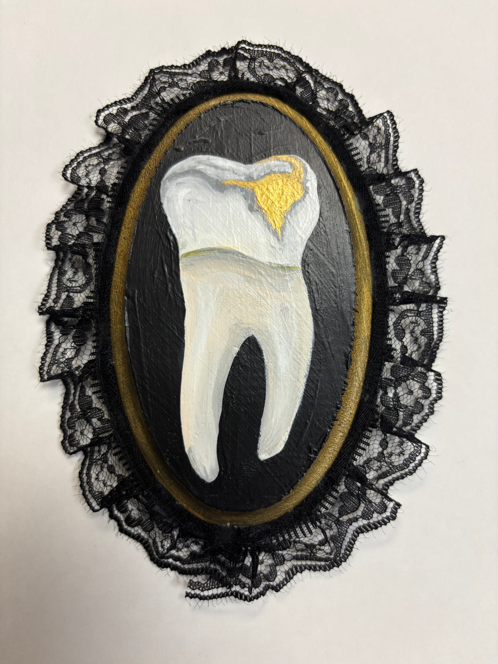 Small Human Tooth with Gold Filling Original Painting