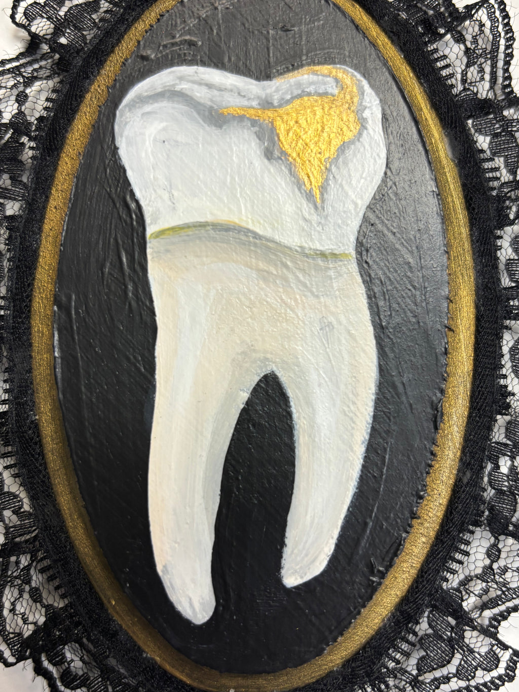 Small Human Tooth with Gold Filling Original Painting