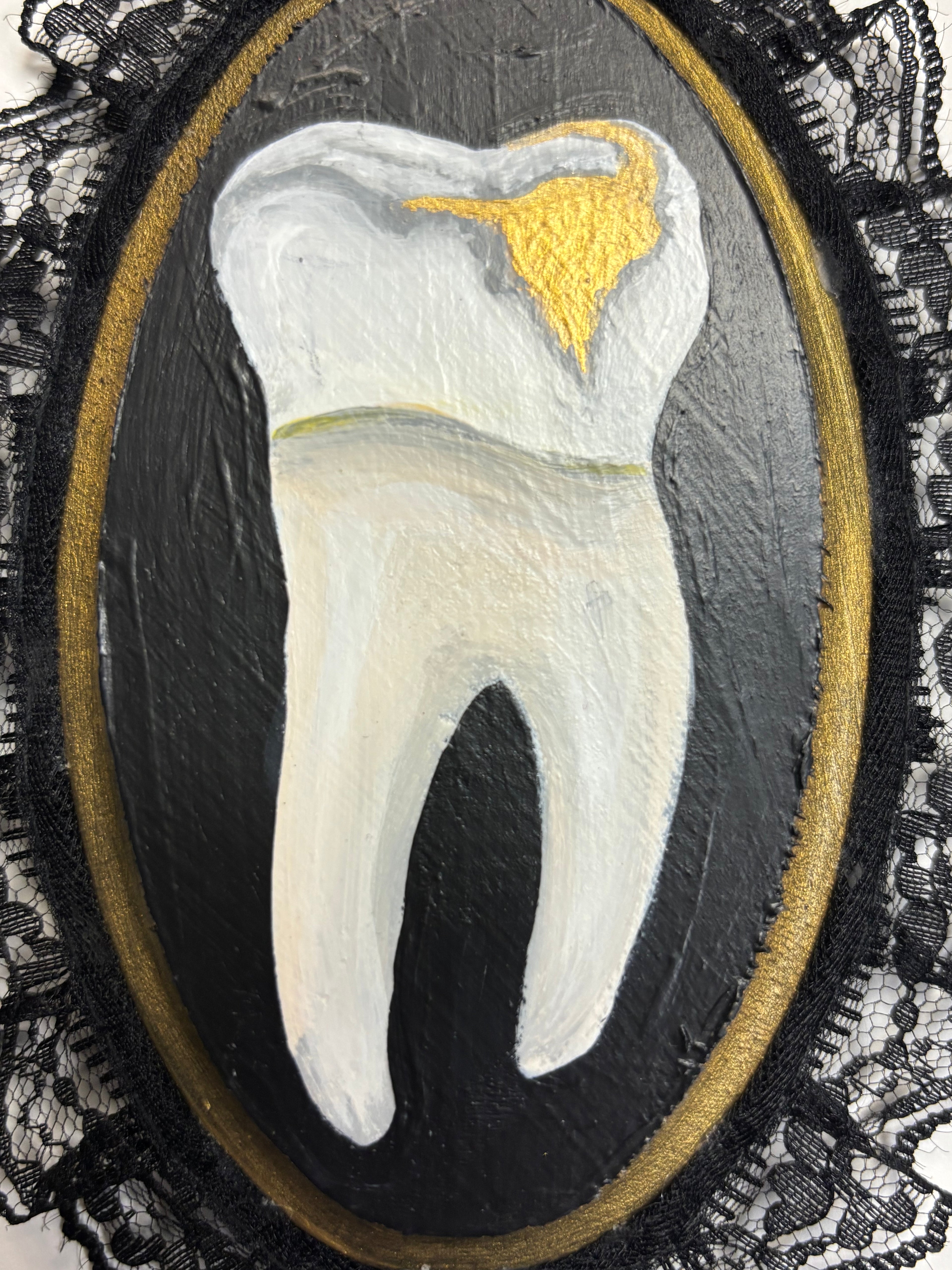 Small Human Tooth with Gold Filling Original Painting